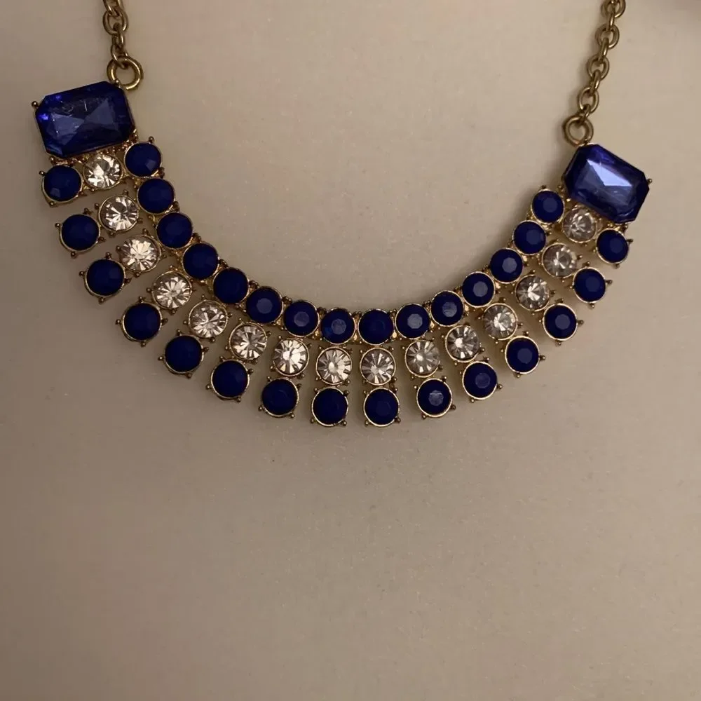 Gold, blue & white stone Statement BOLDNecklace